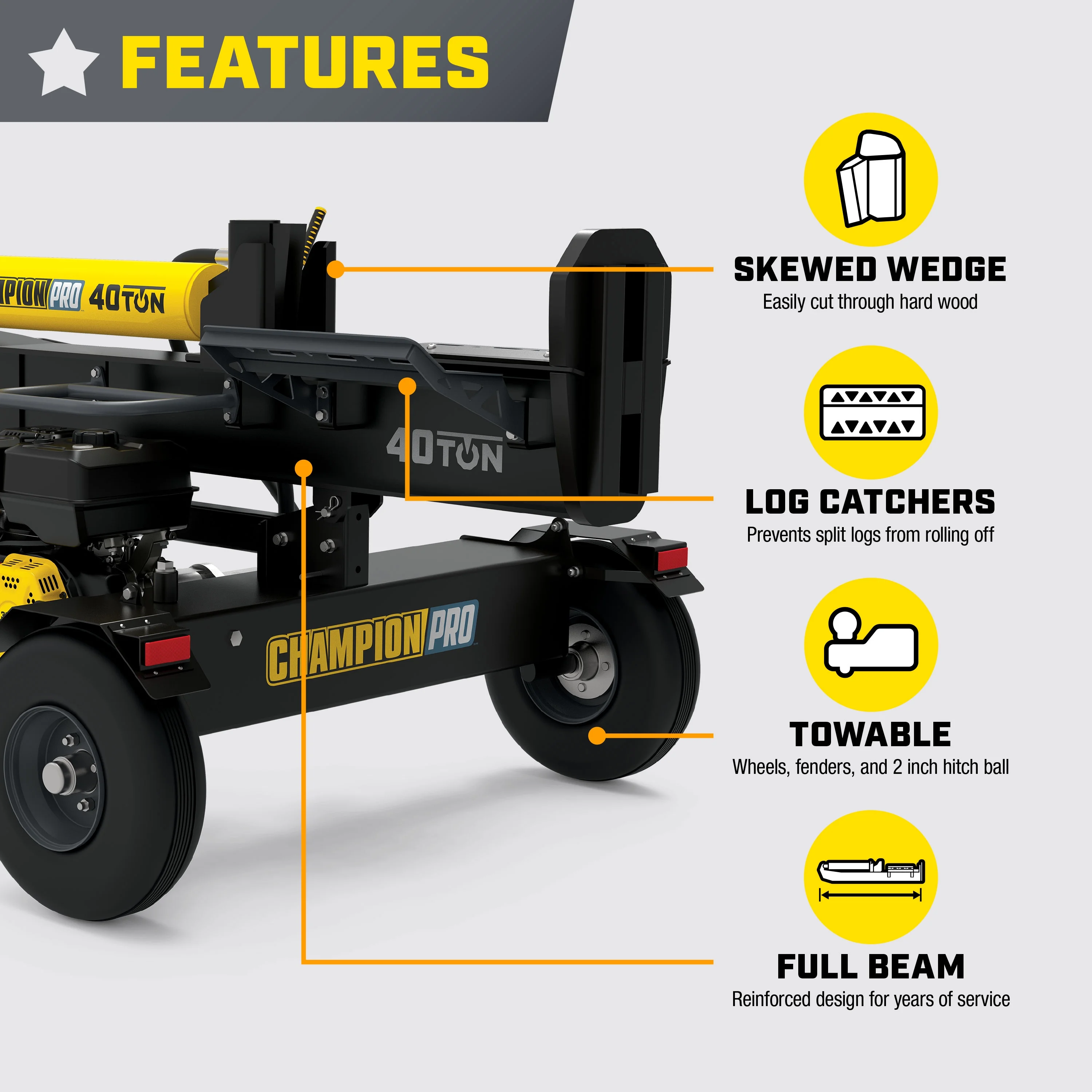 Champion Power Equipment PRO 40-Ton Horizontal/Vertical Full Beam Gas Log Splitter with Auto Return