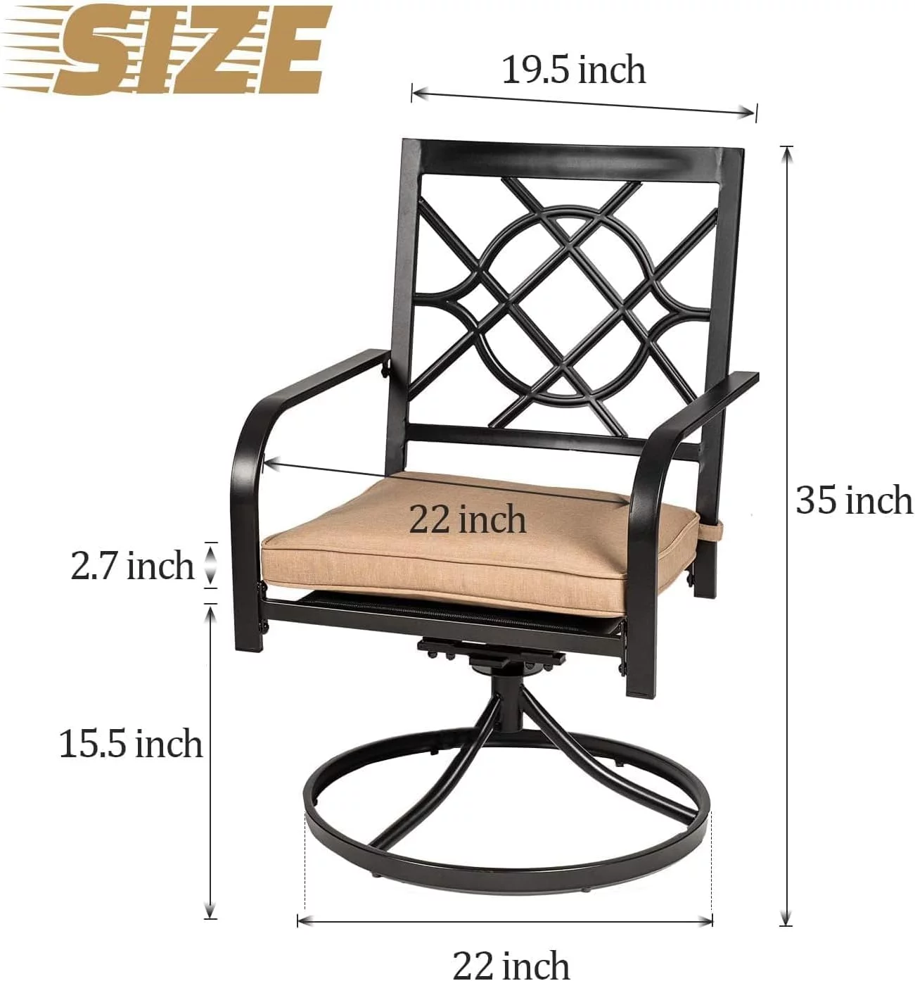 SUNCROWN 4 Pieces Outdoor Dining Set Metal Swivel Cushioned Wrought IronChairs Patio Furniture Sets for Backyard, Lawn, Garden, Black
