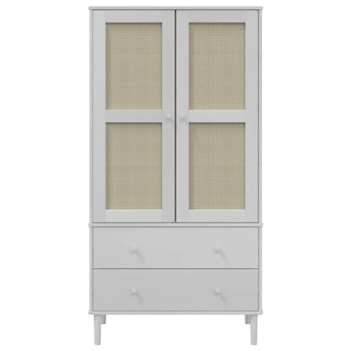 vidaXL Solid Pine Wood Wardrobe - White, Rattan Look Design, Spacious Drawers and Compartments, UV Varnish Finish, Ample Storage for Clothes and Accessories, Perfect for Living Room or Bedroom