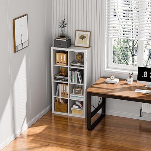 9 Cube Storage Organizer White, Wood Cube Storage with Bins, Modern Open Bookcase, Multifunctional Display Organizing Shelves for Living Room, Bedroom, Home Office, White