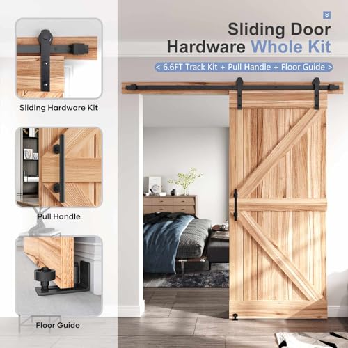 EaseLife 12 FT Double Sliding Barn Door Track and Handle Hardware Kit,Straight Pulley,Slide Smoothly Quietly,Easy Install (12FT Track Kit for 33"~36" Wide Double Door)