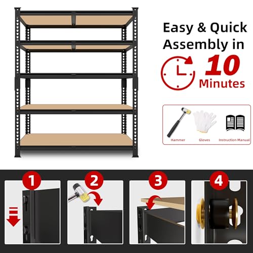 5 Tier Garage Storage Shelves - 32" W x 16" D x 63" H Adjustable Heavy Duty Metal Shelving Unit, Garage Shelving Utility Storage Rack for Basement, Pantry, Kitchen, Black, 2 PCS