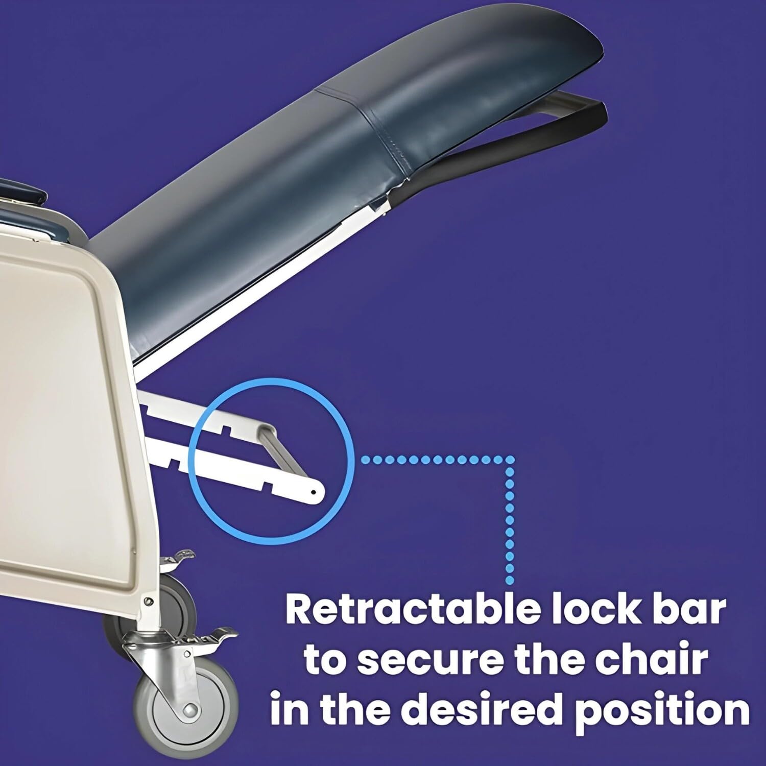 Medacure Reclining Geri Chair - Bariatric Options, 3 Positions, Retractable Lock Bar, Large Tray, 500 Lbs Weight Capacity, Dimensions - 47.5" H x 32" W x 41.5" D - GC500