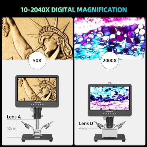 Andonstar AD246S-M Plus 7'' HDMI Soldering Digital Microscope for Electronics Repair, 2000x 3 Lens 2160P UHD Video Record, Soldering Microscope Station with Helping Hands, Coin Microscope, 32GB Card