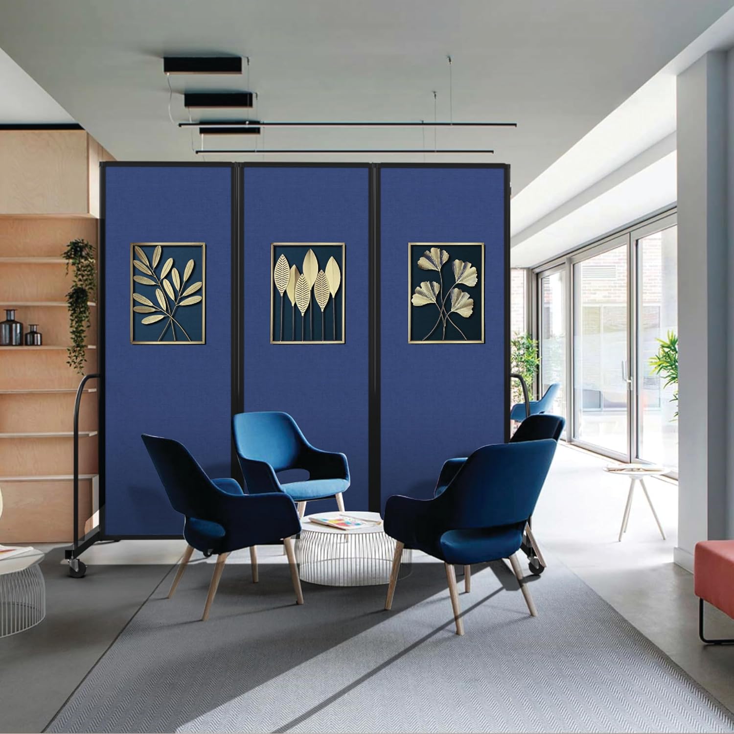 Standard Room Divider with Metal Frame, Folding Portable Partition Privacy Walls for Schools and Offices 7'6" Tall x 8'7" Wide Navy