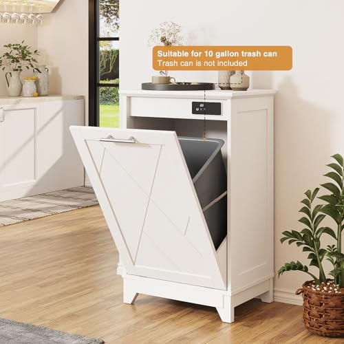 Double Tilt Out Trash Cabinet, Free Standing 10 Gallon Recycling Trash Can Cabinet with Negative Ion and Deodorizing Function, for Kitchen Living Room, Black