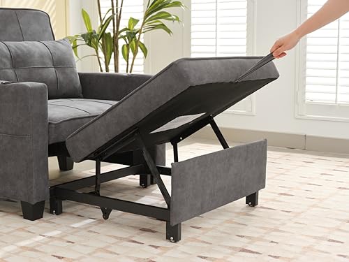 INMOZATA Convertible Sofa Bed Chair with Cup Holder, USB Port, 3-in-1 Sofa Chair Bed with Adjustable Backrest, Cat-Scratch Leather Sleeper Chair, Futon Chair Bed for Living Room, Bedroom, Blue