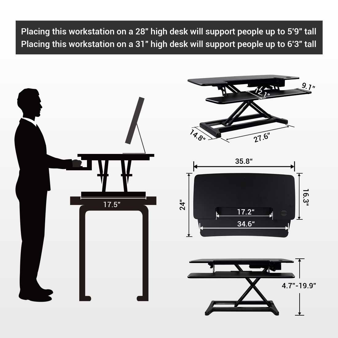 FlexiSpot AlcoveRiser EM7MB - Standing desk converter - electric height adjustment - black
