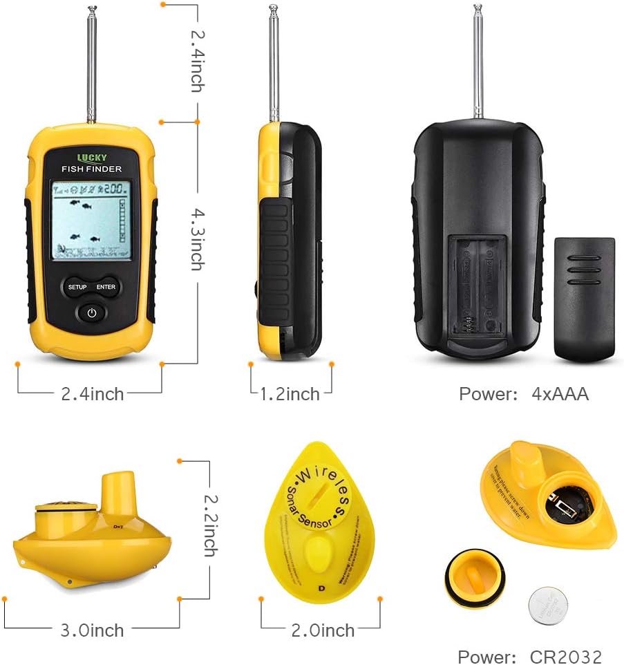 LUCKY Castable Wireless Fish Finder Kayak Portable Ice Fish Finders Handheld LCD Display Depth Finder Boat Pack of 2