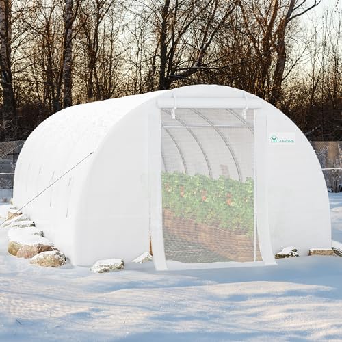 YITAHOME 44x10x7ft Greenhouse Extra Large Heavy Duty 4 Zipper Doors Outdoor Greenhouses 24 Windows Walk in Tunnel Green House Plant Gardening Upgraded Galvanized Steel Frame for Garden, White