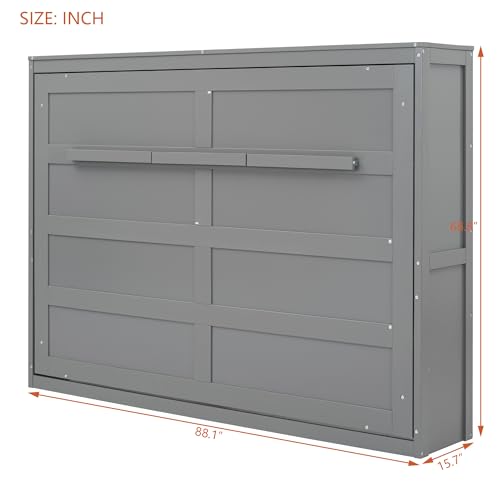 Harper & Bright Designs Queen Size Murphy Bed Wall Bed with Storage Shelves, Wardrobe and LED Lights, Space-Saving for Multipurpose Guest Room or Home Office, Gray
