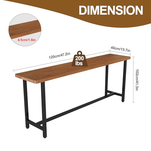 Bar Table, Counter Height Bar Table,Rectangular High Top Kitchen& Dining Wooden Table Iron Table Legs,for Narrow Space, Bars,Fast Food Restaurants, Coffee Shops Easy to Assemble (B-47.2in)