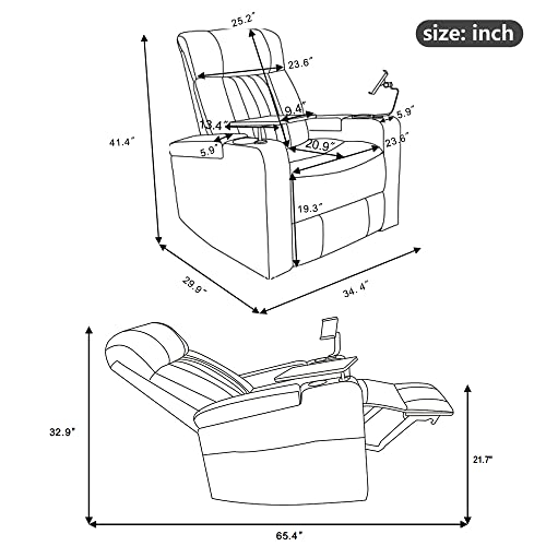 Power Swivel Rocker Recliner Chair, Modern PU Leather Lounge Chair with 360° Swivel Tray Table & Phone Holder & LED Light Strip & USB Charging Port & Cup Holders, Home Theater Single Sofa Chair, Grey