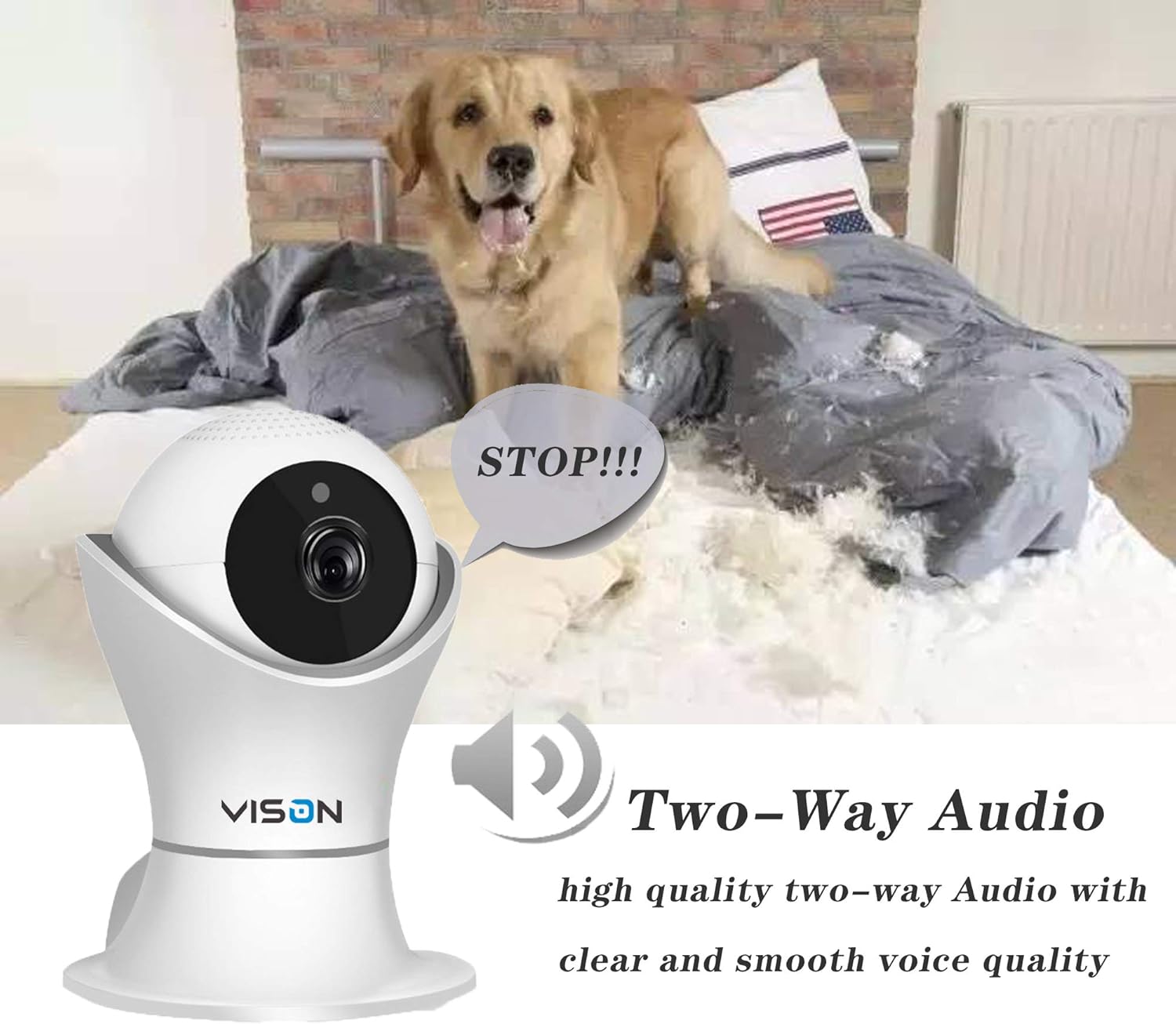 HD 1080p Pet Camera，Dog Camera 360° Pet Monitor Indoor Cat Camera with Night Vision and Two Way Audio
