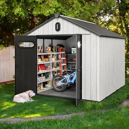 YITAHOME 8x6.2FT Outdoor Storage Shed w/o Floor, All-Weather Plastic Shed with Lockable Doors, Window & Vents, Plastic Tool Shed for Backyard, Patio, Poolside, Lawn, Gray