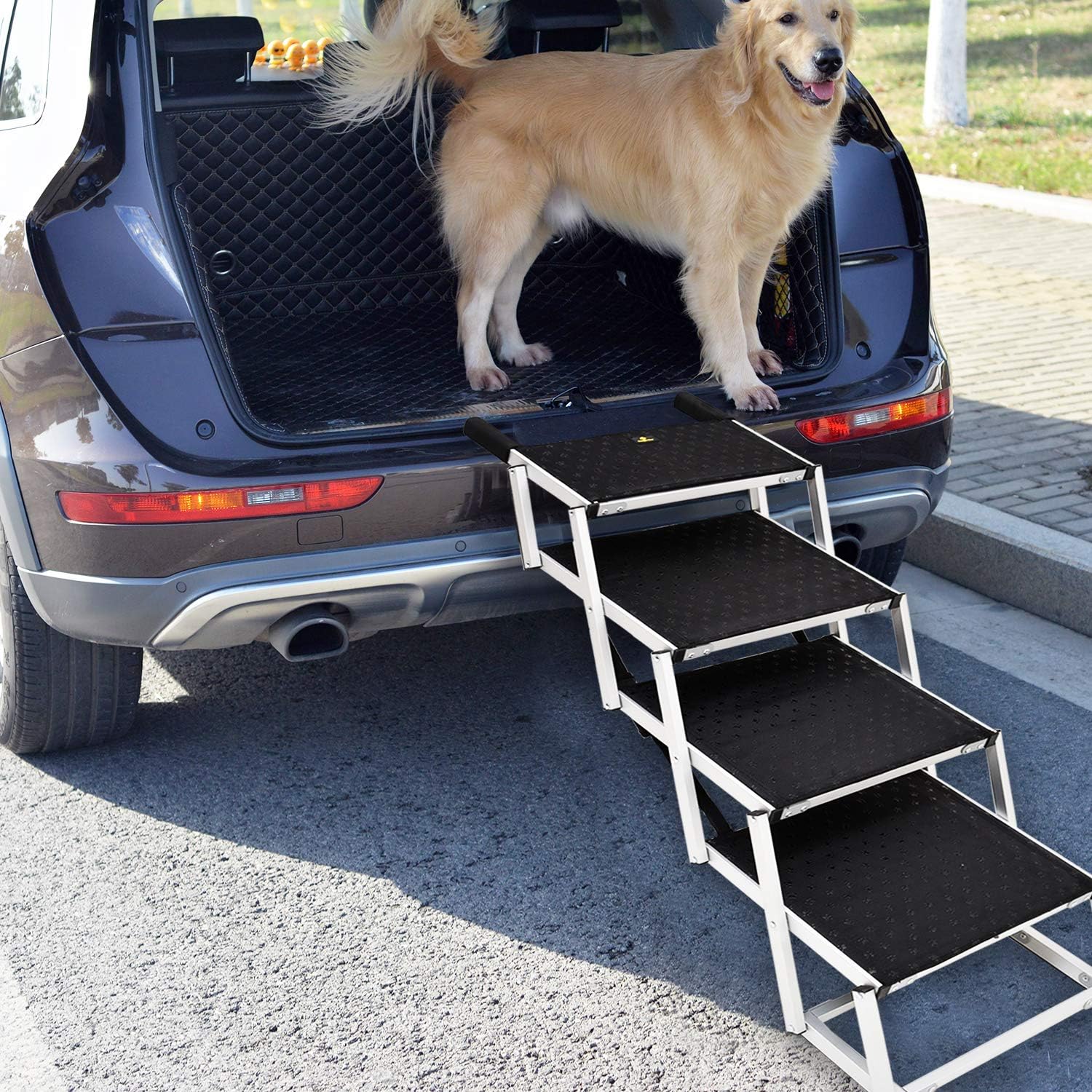 Upgraded Pet Dog Car Step Stairs for Cars and SUV, Folding Dog Ramp,Lightweight Portable Large Dog Ladder, Great for Cars,SUV,Trucks,Couch and High Bed,6 Steps