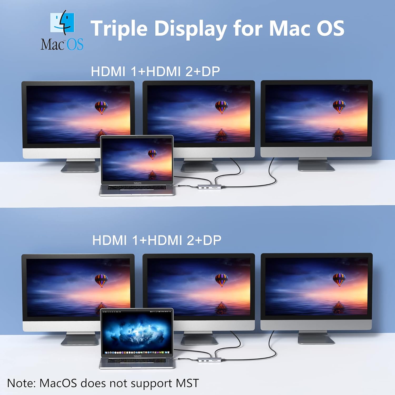 Docking Station, 9-in-1 Triple Display USB C to Dual HDMI Adapter with DisplayPort, 87W PD, 3 USB, SD/TF Card Reader, Docking Station Dual Monitor for Thunderbolt 3/USB-C(DisplayPort) Laptops Pack of 2