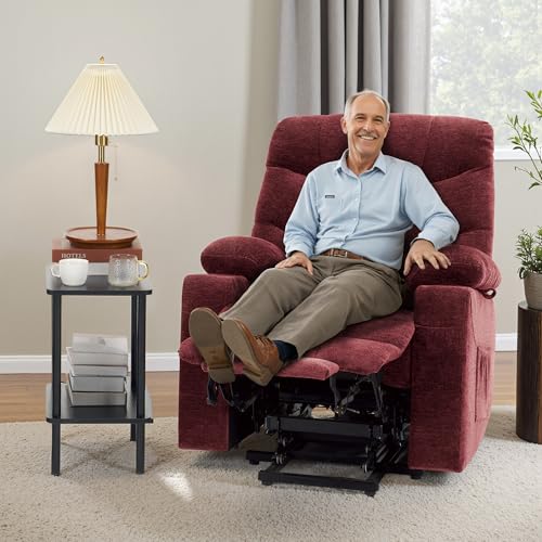 MCombo Power Lift Recliner Chair with Extended Footrest for Elderly People, Fabric 7287 (Navy Blue, Medium)