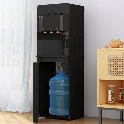 TABU Bottom Loading Water Cooler Dispenser of 3 Temperature Settings - Hot, Cold, Room Water, for 3 or 5 Gallon Bottles, with Child Safety Lock& Anti-Scalding Design, (Black)