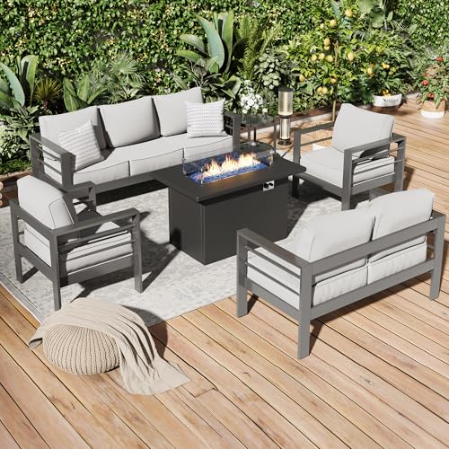 UDPATIO 8 Piece Aluminum Patio Furniture Set, Oversized Modern Outdoor Furniture Set with Olefin Fabric Cushion for Patio Deck Backyard, Dark Grey(with Waterproof Covers)