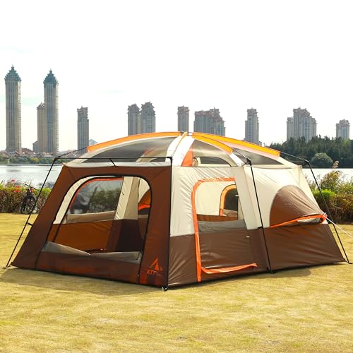 KTT Extra Large Tent 10-12-14 Person(Style-B),Family Cabin Tents,2 Rooms,3 Doors and 3 Windows with Mesh,Straight Wall,Waterproof,Double Layer,Big Tent for Outdoor,Picnic,Camping,Family Gathering