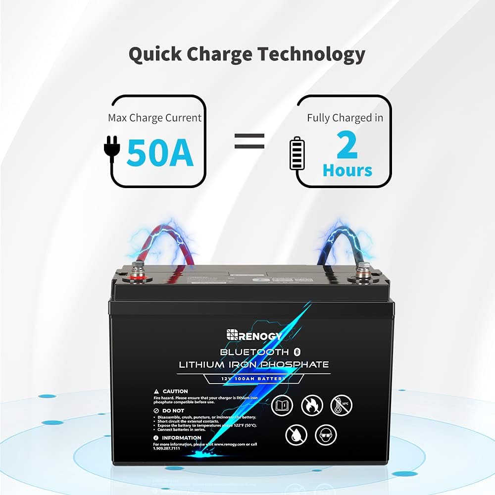 Renogy 12V 100Ah LiFePO4 Deep Cycle Lithium Battery with Bluetooth, 2000 Life Cycles, Built-in BMS, Backup Power Perfect for RV, Camper, Van, Marine, Off-Grid Home Energy Storage