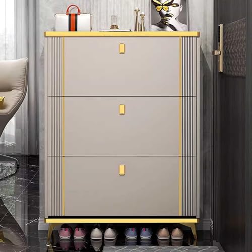 Shoe Storage Cabinet for Entryway Slim Hidden Shoe Cabinets for Hallway 4 Layers with Flip Down Drawers Narrow Shoe Cupboard Unit