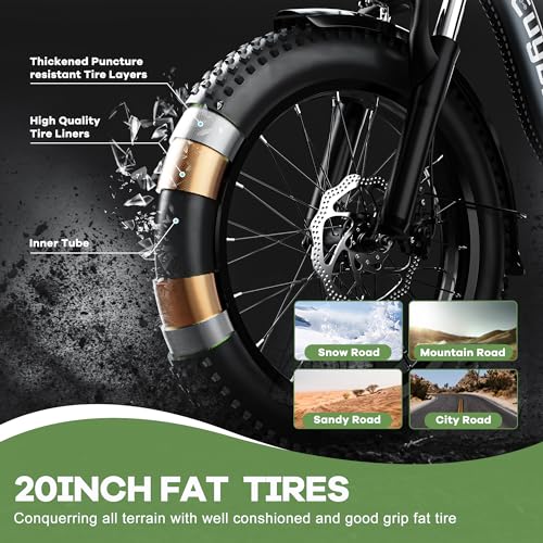 1000W Foldable Electric Bike,48V 15Ah/20AH Removable Battery Electric Bikes for Adults,7 Speed，20" Fat Tire,34Mph Max Speed,65/85Miles, Electric Mountain Beach Snow E-Bike，Folding Electric Ebike