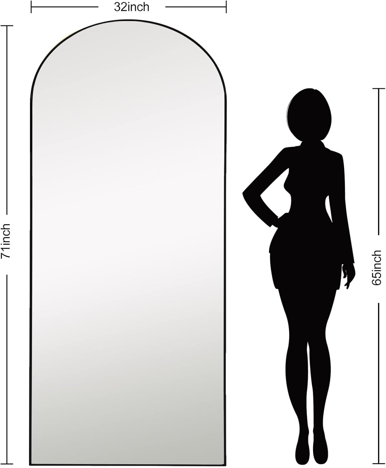 PexFix Full Length Mirror, 71''x31''Black Arched Mirror Large Floor Mirror Standing Leaning Hanging [71''x32''-Black]