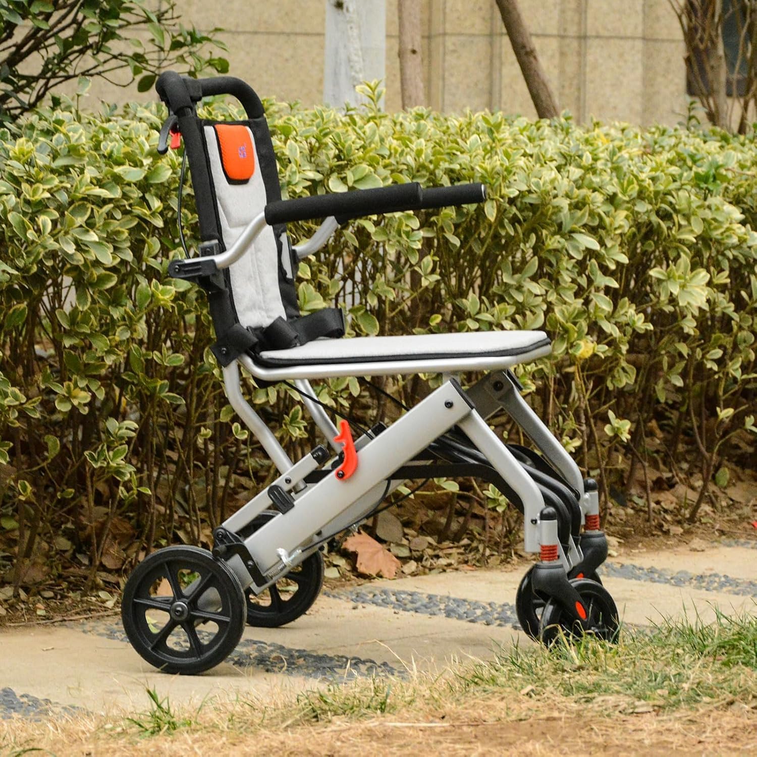 Super Lightweight (Only 19lbs) Portable Transit Travel Wheelchair, Folding Transport Wheelchairs for Adults and Seniors Support 220lbs, Lightweight Aluminum Wheelchair for Elderly