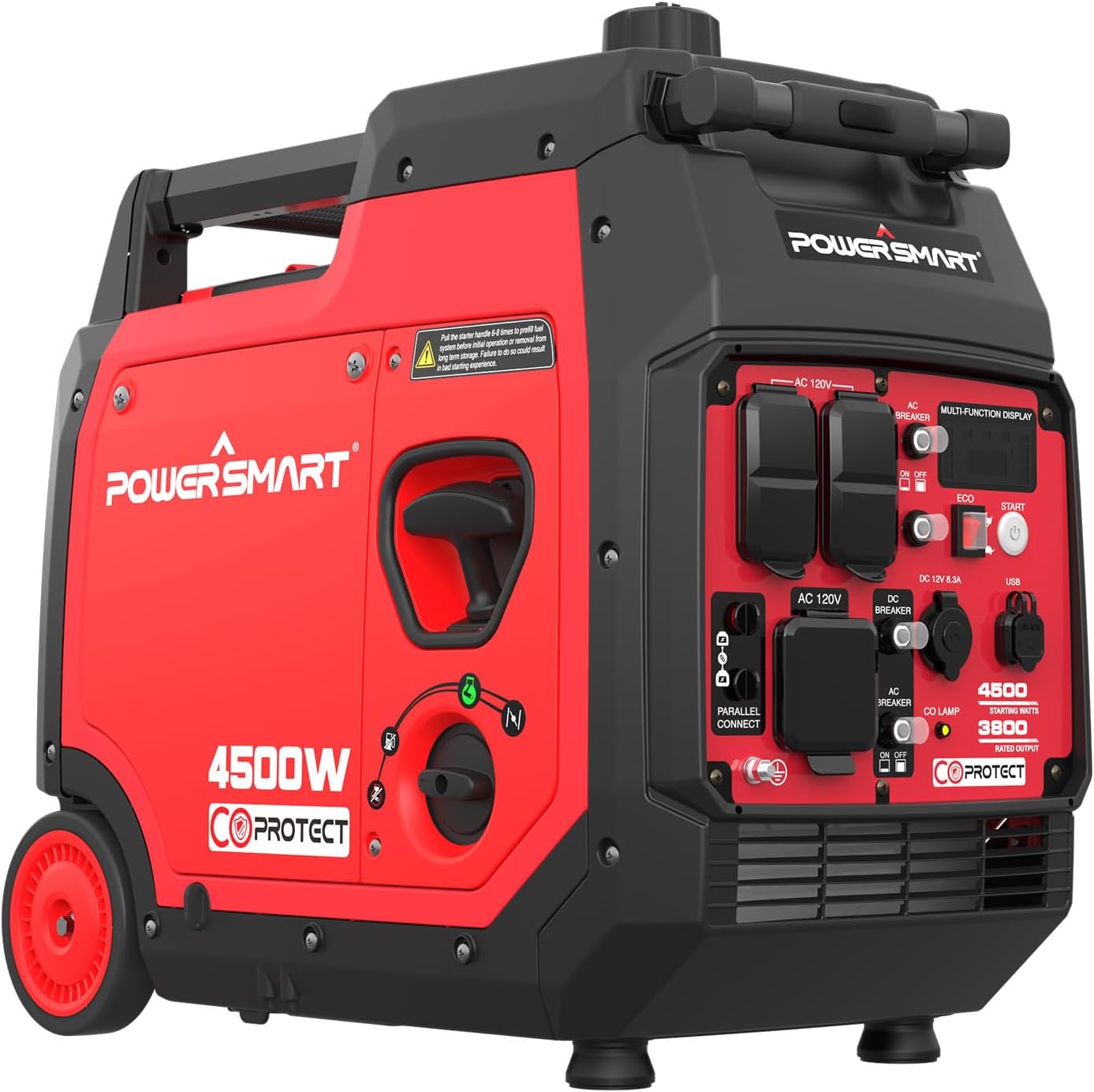PowerSmart Super Quiet 4500-Watt Portable Inverter Generator with CO Sensor, Electric Start, Gas Powered, RV Ready, Wheel Handle Kit, Parallel Capable, Engine Oil Included, CARB Compliant
