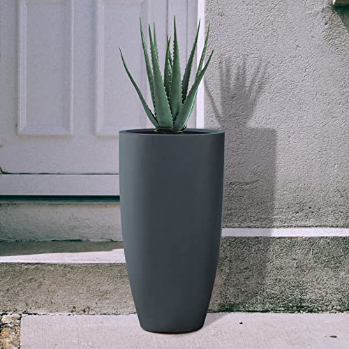 Kante 23.6" H Charcoal Concrete Tall Planters (Set of 2), Large Outdoor Indoor Decorative Plant Pots with Drainage Hole and Rubber Plug, Modern Style for Home and Garden