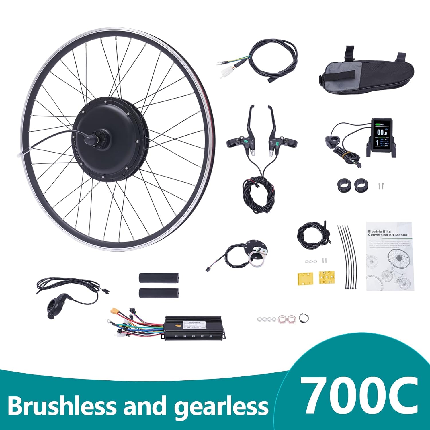 48V 1000W Electric Bicycle Motor Kit Brushless Front Hub Motor Conversion Kits DIY Ebike 700C 45-55km/h Motor Bike Kit with Display for Sports Outdoors