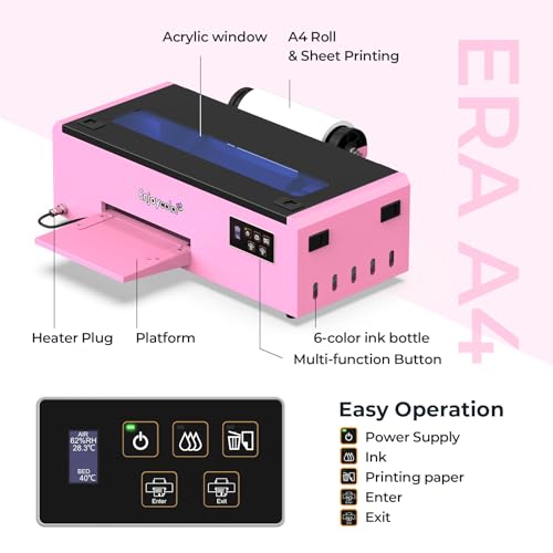 EnjoyColor A4 DTF Printer and Oven, DTF Transfer Printer Machine for Dark and Light Fabric Printing (A4 DTF Printer+A4 Oven+Software+5x250ml Ink+A4 DTF Film)