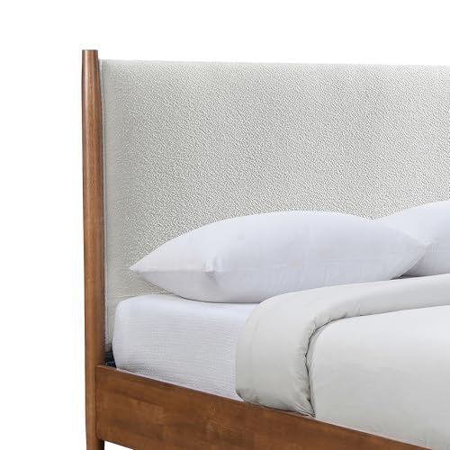 Furniture of America Wyatt Modern Solid Wood Queen Bed Frame with Headboard, Wooden Bedframe for Bedroom, Guest Room, No Box Spring Needed, Walnut, Boucle Platform