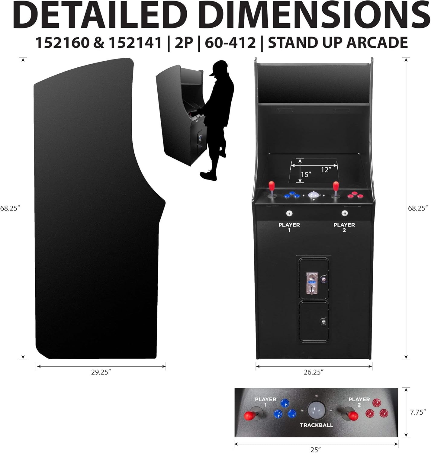 Creative Arcades Full-Size Commercial Grade Cabinet Arcade Machine | 60 Classic Games | 2 Stools | 3-Year Warranty