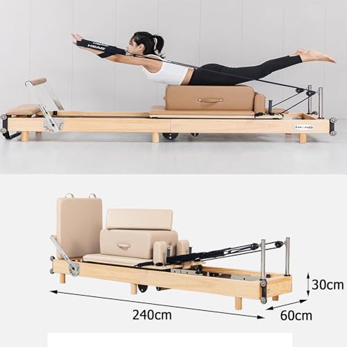 Pilates Bed Exercise Strength Training Foldable Reformer Equipment for Studio Home Gym Yoga Workout Mute Pilates Chair，coffee color…