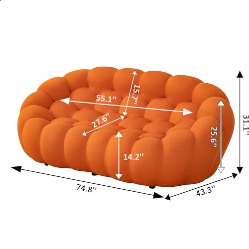 74.8'' Modern Loveseat Sofa, 2 Seater Mesh Fabric Love Seat Floor Sofa, 3D Honeycomb Shape Bubble Sofa Curved Couch for Living Room, Office, Apartment