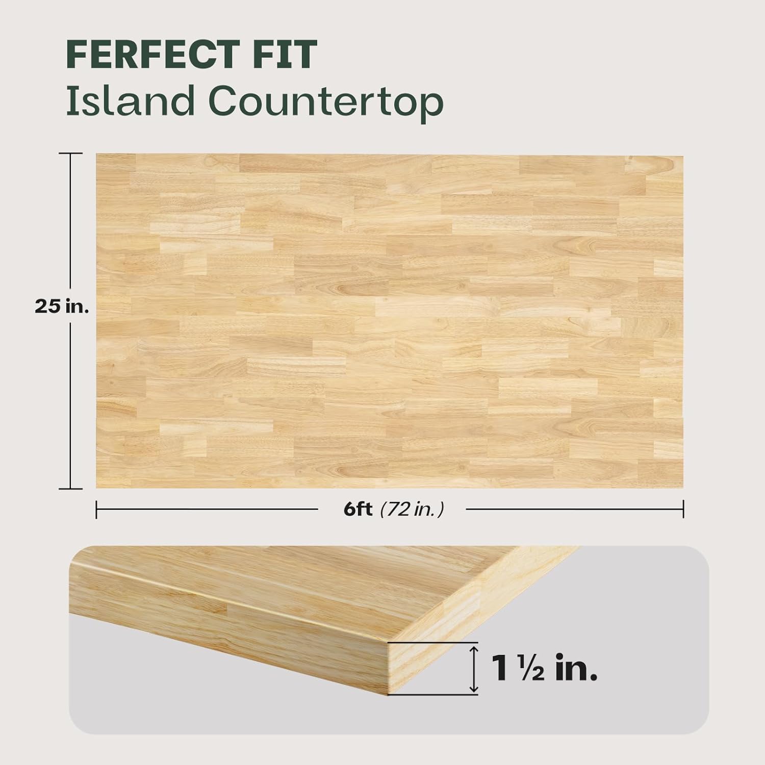 Bme Hevea Solid Wood 6ft L x 39"W Butcher Block Island Countertop, Unfinished Butcher Block Table Top for DIY Washer Dryer/Desktop/Kitchen Countertop, 1.5in Thick