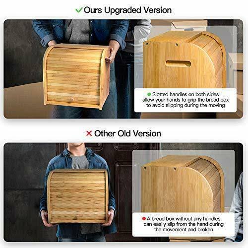 Bamboo Bread Box, Finew 2 Layer Rolltop Bread Bin for Kitchen, Large Capacity