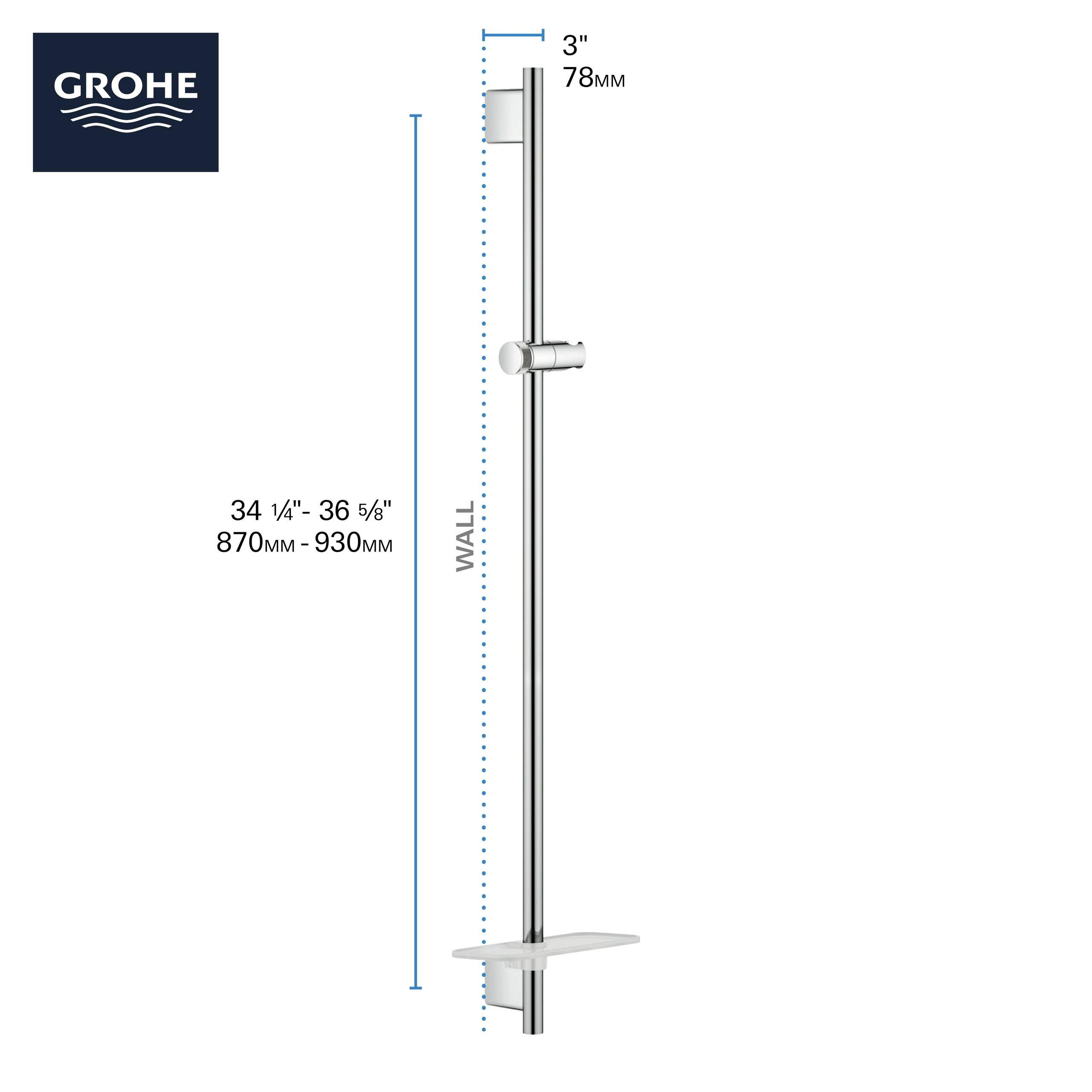 Grohe 26603000 Rainshower Smartactive 36x22 Shower Slide Bar, Starlight Chrome