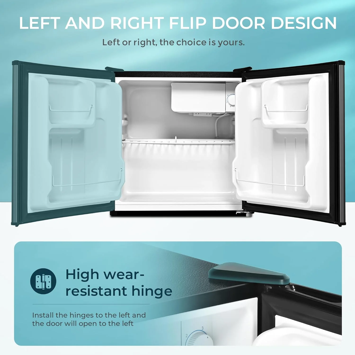 U-SHARE 1.7 Cu.Ft Mini Fridge with Freezer, Reversible Single Door Compact Refrigerator, Adjustable Thermostat, Energy Saving, Mini Fridge for Bedroom, Office, Dorm, Black.