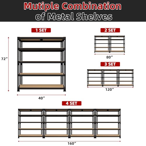 5 Tier Garage Storage Shelves - 32" W x 16" D x 63" H Adjustable Heavy Duty Metal Shelving Unit, Garage Shelving Utility Storage Rack for Basement, Pantry, Kitchen, Black, 2 PCS