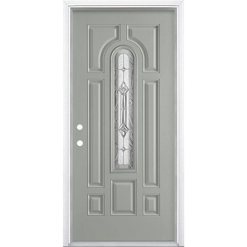 Masonite 36 in. x 80 in. Providence Center Arch Right-Hand Inswing Painted Smooth Fiberglass Prehung Front Door w/ Brickmold, Si