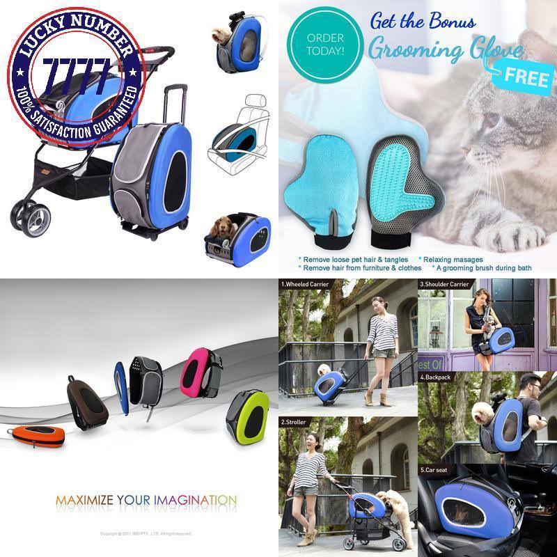 Ibiyaya 5 in 1 Pet Carrier + Backpack + Carseat + Pet Carrier Stroller + Carriers with Wheels for Dogs and Cats All in One (Blue