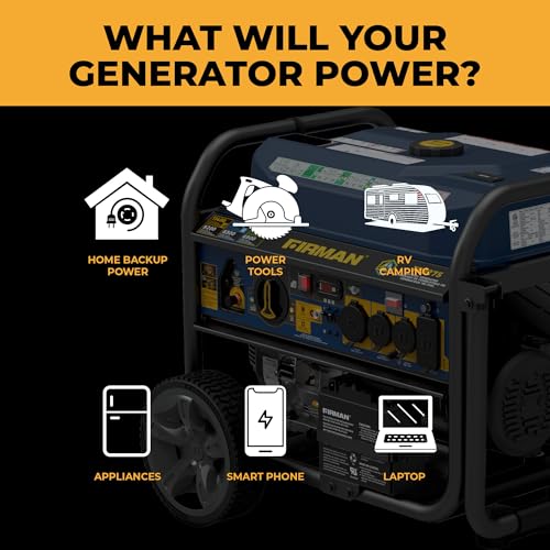 FIRMAN T09275 Tri Fuel Portable Generator, 11400W Electric Start, 120V/240V, CO Alert, 459cc Engine, 9-Gallon Tank, 11 Hrs Runtime, Wheel Kit, Ideal for Home Backup, RV, Camping & Emergency Power