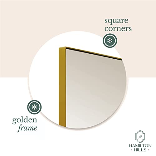 Hamilton Hills 24x36 inch Gold Metal Framed Rectangular Pivot Mirror for Wall | Beveled Frame Vanity Mirror Wall Decor | Wall-Mounted Bedroom, Bathroom Mirror with Hinges Brackets Included