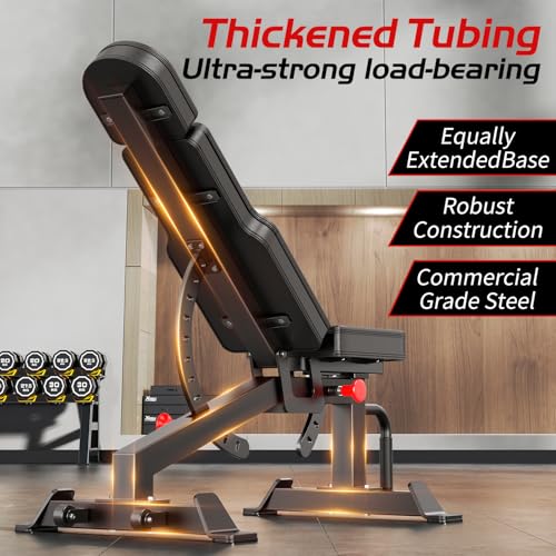600LB Weight Training Bench, Adjustable Weight Bench for Total Body Workout, Stable Exercise Bench for Home Gym Strength Training,Incline Flat Decline Sit Up Bench for Full Body Fitness