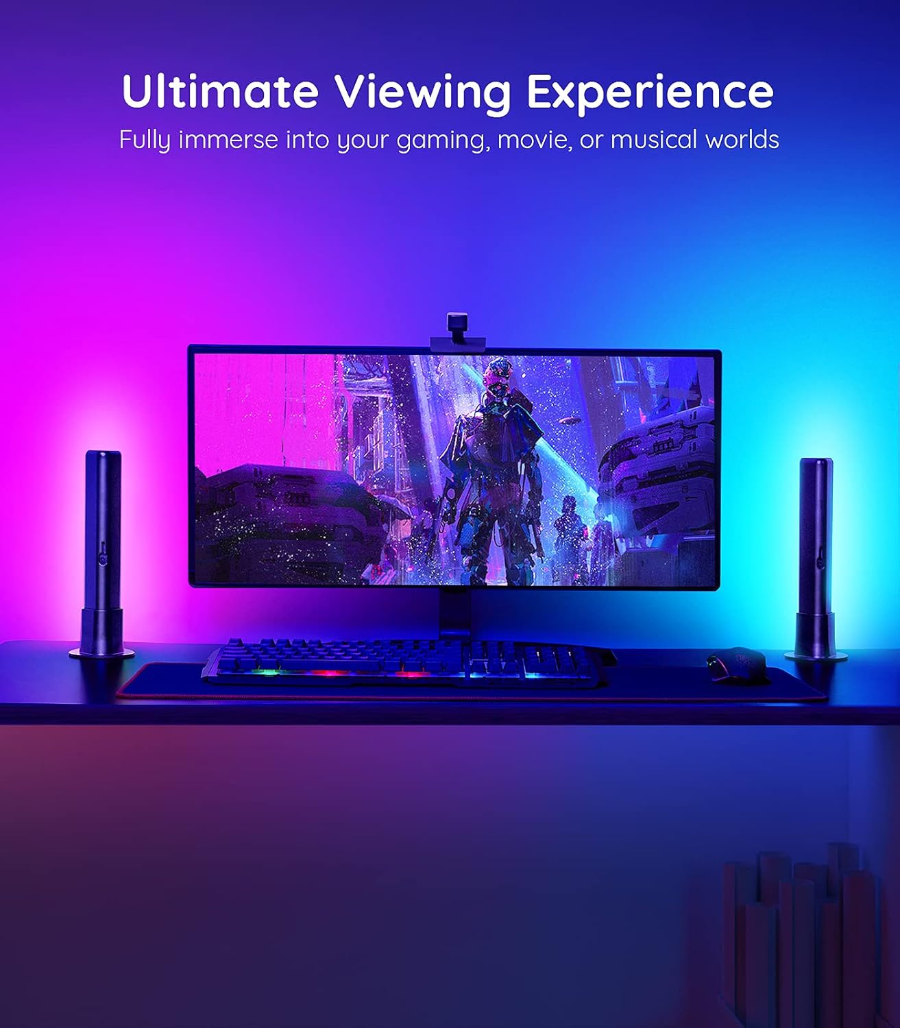 Govee LED Smart Light Bars with Camera, RGBIC Smart Backlights, Music Sync Kit Works with Alexa & Google Assistant, 12 Preset Modes DreamView LED Play Light Bar for 27-45 inch Gaming, PC, TV, Room