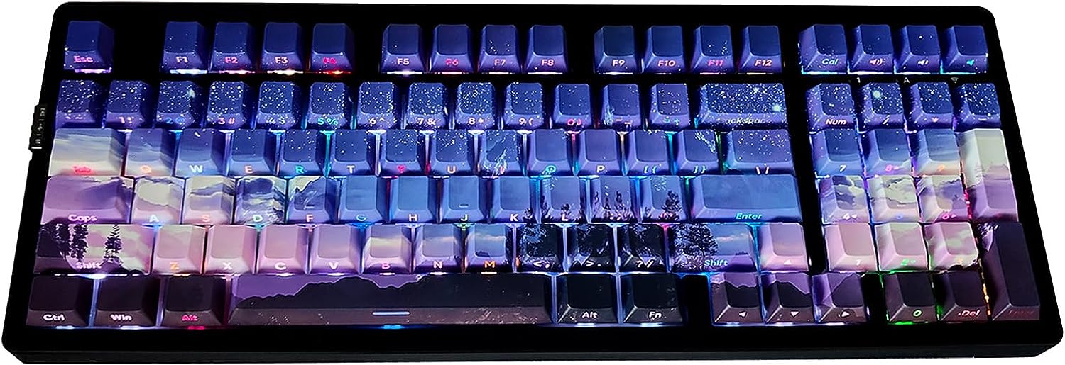 JSJT PBT Keycaps-Side Printed Keycap Set Double Shot Shine Through Custom Keycaps Cherry Profile Gradient Purple